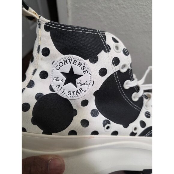 Converse Polka Dot Platform High-Top Sneakers White & Black Canvas Unisex Size 1 - Picture 11 of 15